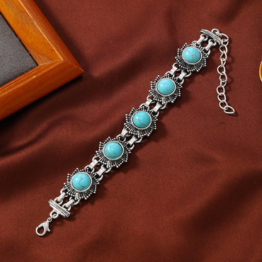 Vintage Style Flower Silver Plated Turquoise Alloy Wholesale Bracelets