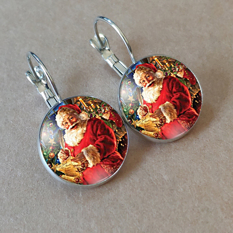 1 Pair Cartoon Style Santa Claus Inlay Alloy Glass Drop Earrings