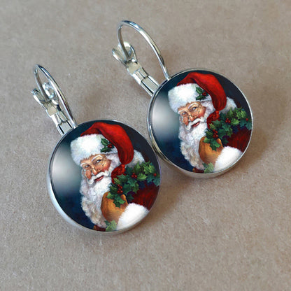 1 Pair Cartoon Style Santa Claus Inlay Alloy Glass Drop Earrings