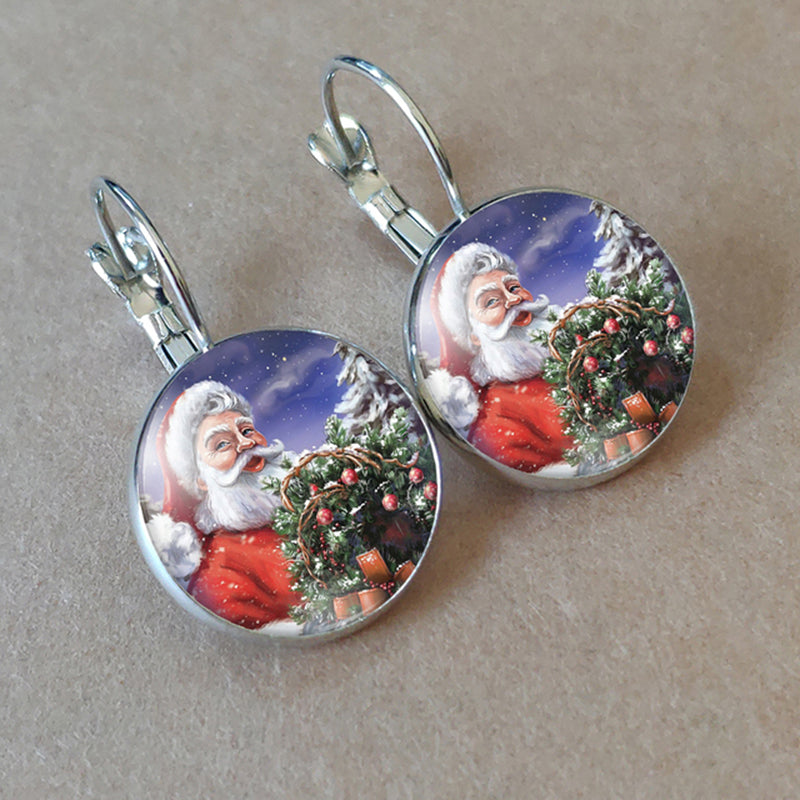 1 Pair Cartoon Style Santa Claus Inlay Alloy Glass Drop Earrings