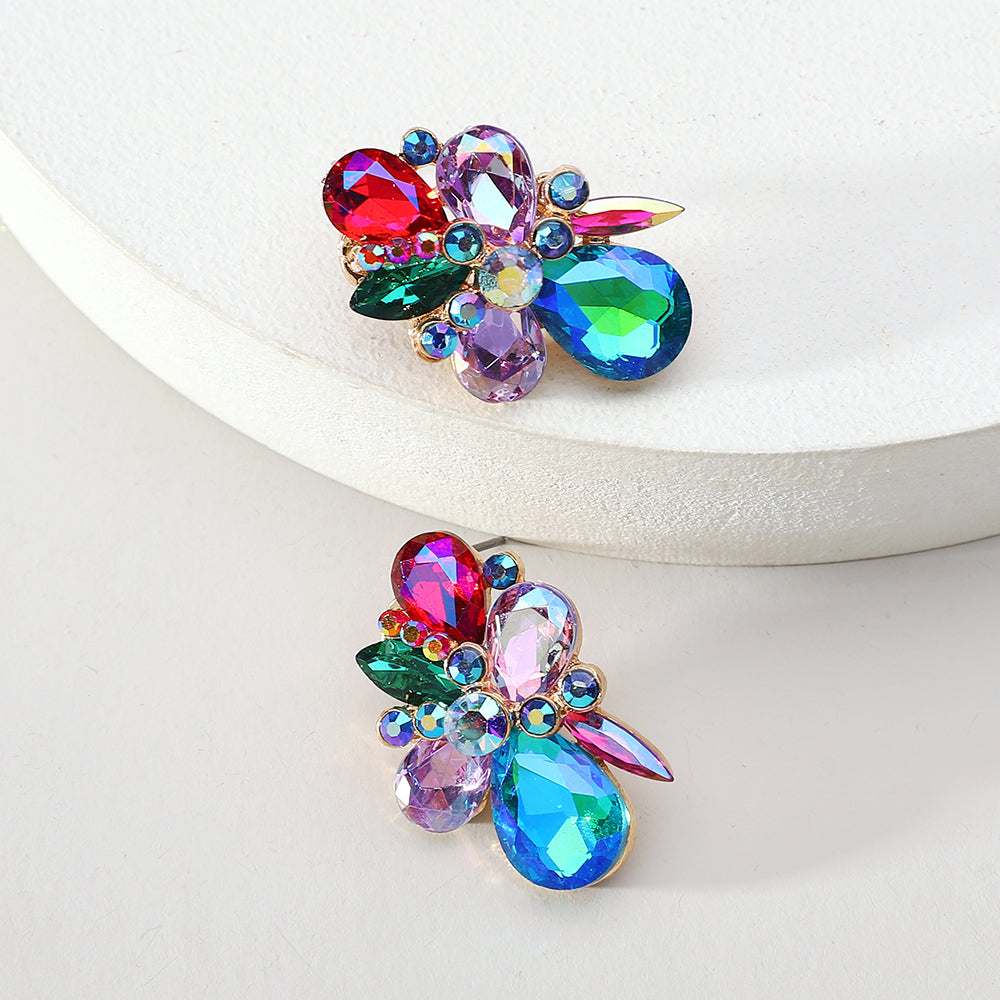 1 Pair Luxurious Lady Shiny Flower Layered Inlay Zinc Alloy Glass Ear Studs