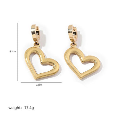 1 Pair Commute Heart Shape Polishing Plating Stainless Steel 18k Gold Plated Drop Earrings Earrings