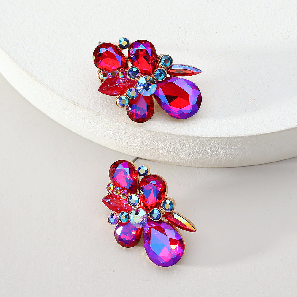 1 Pair Luxurious Lady Shiny Flower Layered Inlay Zinc Alloy Glass Ear Studs