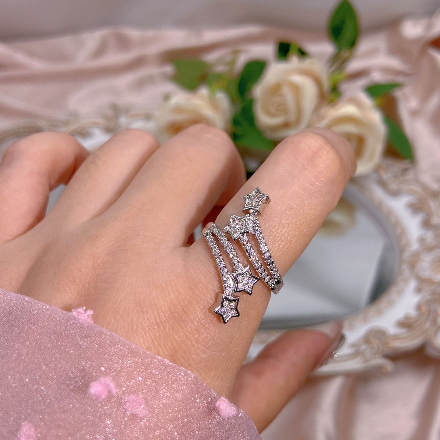 Basic Heart Shape Flower Bow Knot Copper Inlay Zircon Open Rings