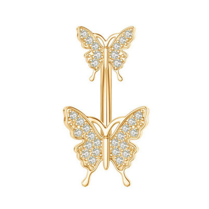 1 Piece Simple Style Heart Shape Pineapple Butterfly Plating Inlay Stainless Steel Zircon Navel Stud