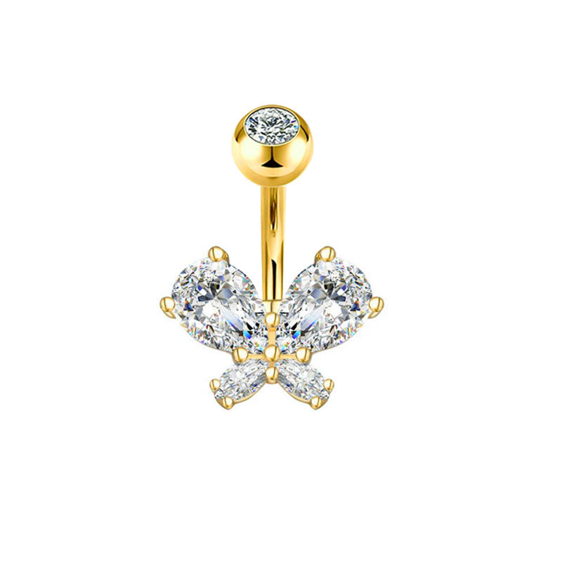 1 Piece Simple Style Heart Shape Pineapple Butterfly Plating Inlay Stainless Steel Zircon Navel Stud