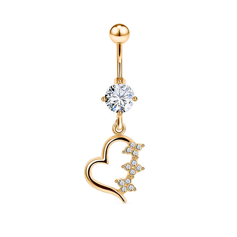 1 Piece Simple Style Heart Shape Pineapple Butterfly Plating Inlay Stainless Steel Zircon Navel Stud