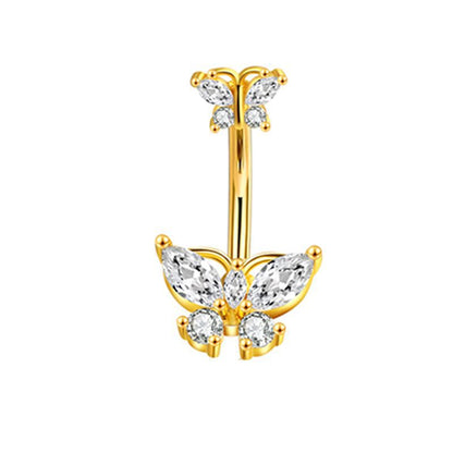 1 Piece Simple Style Heart Shape Pineapple Butterfly Plating Inlay Stainless Steel Zircon Navel Stud