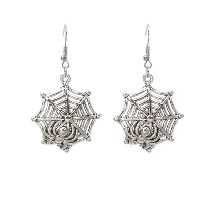 Wholesale Jewelry Retro Spider Spider Web Skull Alloy Plating Drop Earrings