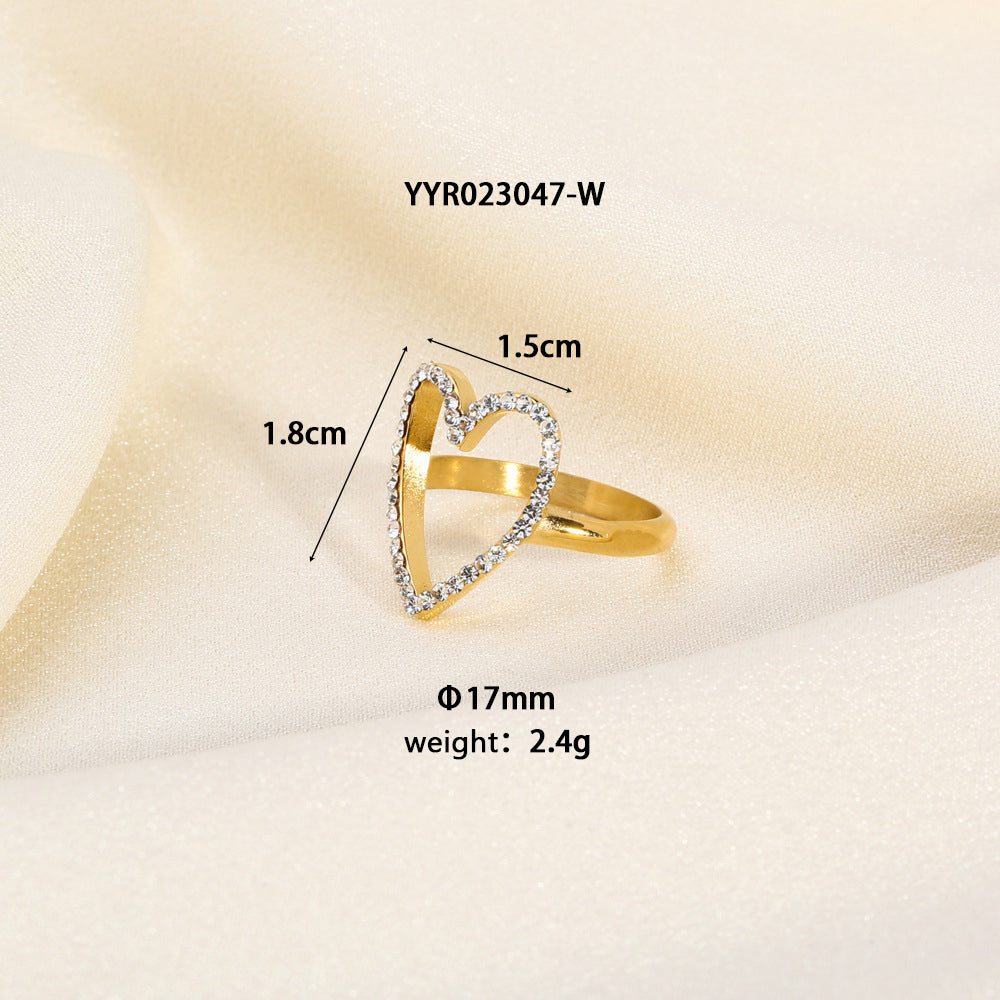 Simple Style Heart Shape Stainless Steel Plating Inlay Rhinestones 18k Gold Plated Rings