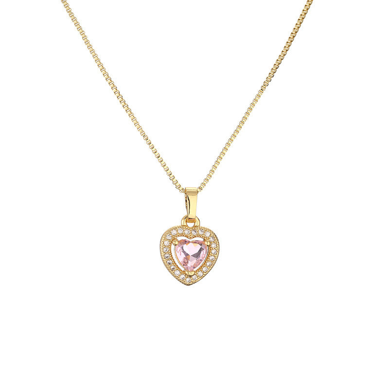 Cute Sweet Heart Shape Copper Plating Inlay Zircon Pendant Necklace