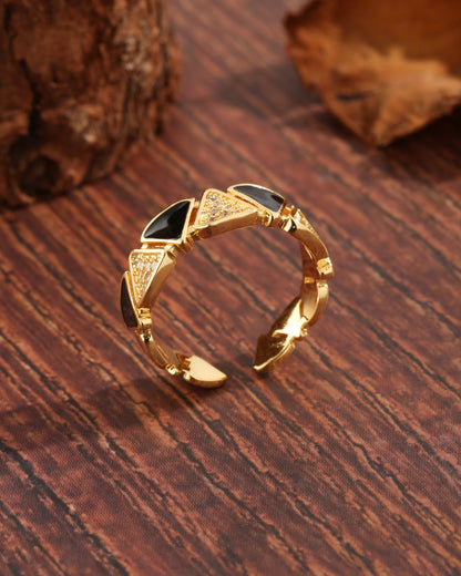 Vintage Style Sweet Commute Triangle Square Copper Plating Inlay Zircon 18k Gold Plated Open Rings