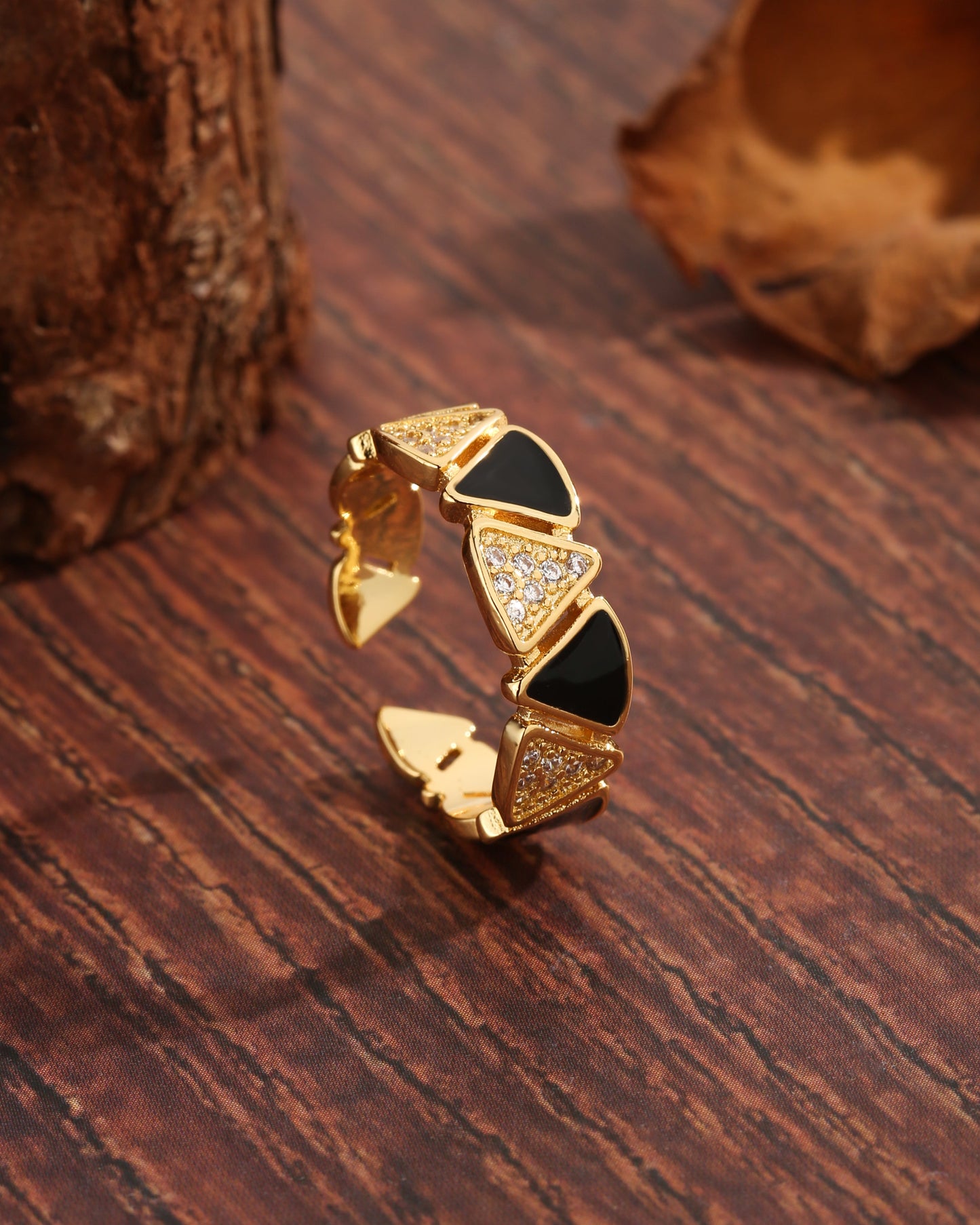 Vintage Style Sweet Commute Triangle Square Copper Plating Inlay Zircon 18k Gold Plated Open Rings