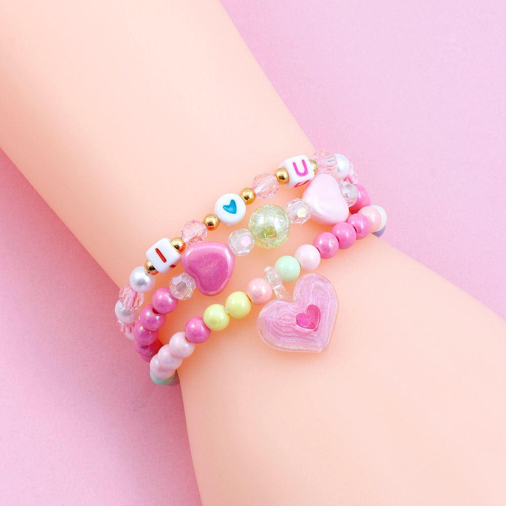 Princess Cute Pastoral Ice Cream Animal Heart Shape Arylic Plastic Beaded Acrylic Girl's Bracelets