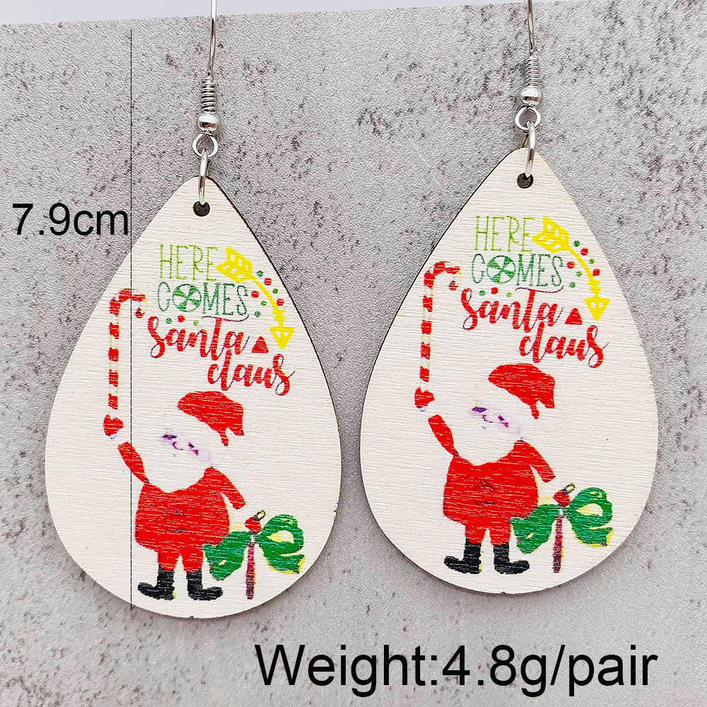 Wholesale Jewelry Cute Santa Claus Christmas Socks Letter Wood Drop Earrings