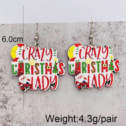 Wholesale Jewelry Cute Santa Claus Christmas Socks Letter Wood Drop Earrings