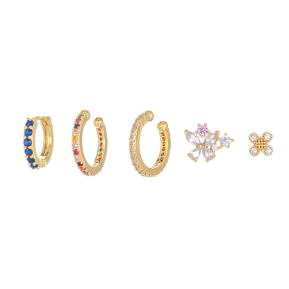 1 Set Elegant Simple Style Geometric Flower Plating Inlay Brass Zircon 18k Gold Plated Ear Studs