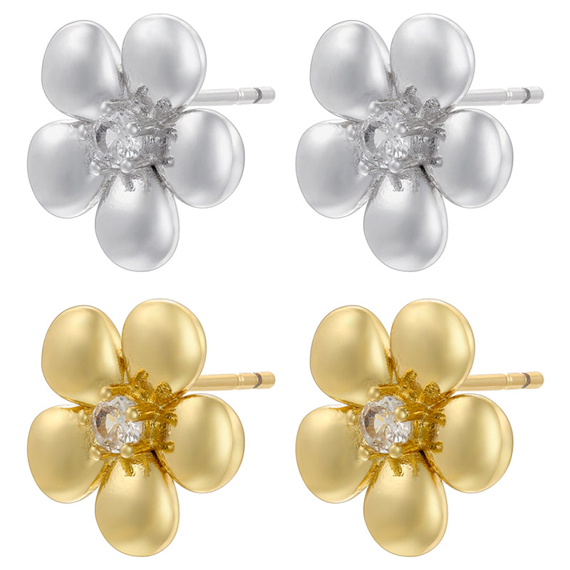 1 Pair Vintage Style Simple Style Flower Plating Inlay Copper Zircon 18k Gold Plated Ear Studs