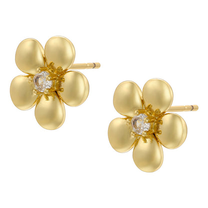 1 Pair Vintage Style Simple Style Flower Plating Inlay Copper Zircon 18k Gold Plated Ear Studs