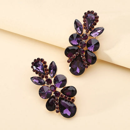 1 Pair Elegant Retro Luxurious Leaves Plating Hollow Out Inlay Zinc Alloy Glass Drop Earrings