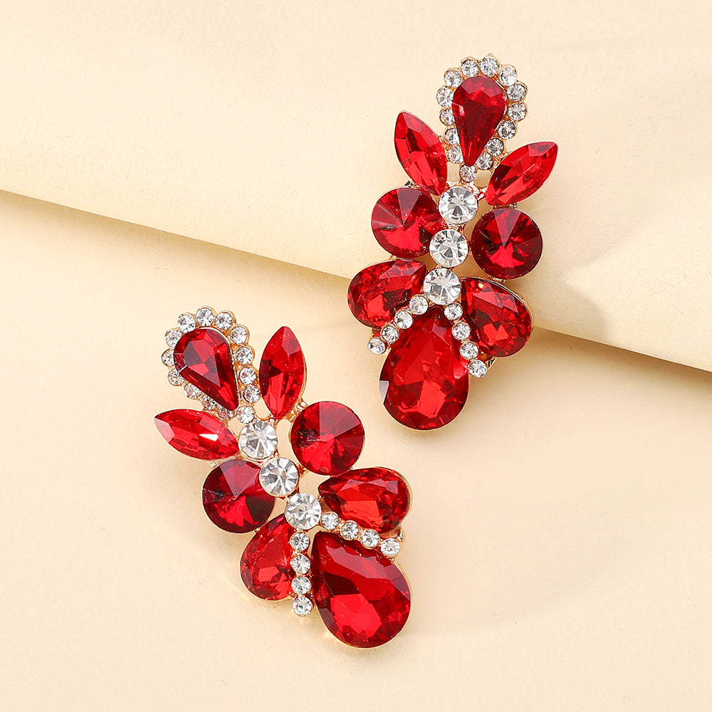 1 Pair Elegant Retro Luxurious Leaves Plating Hollow Out Inlay Zinc Alloy Glass Drop Earrings