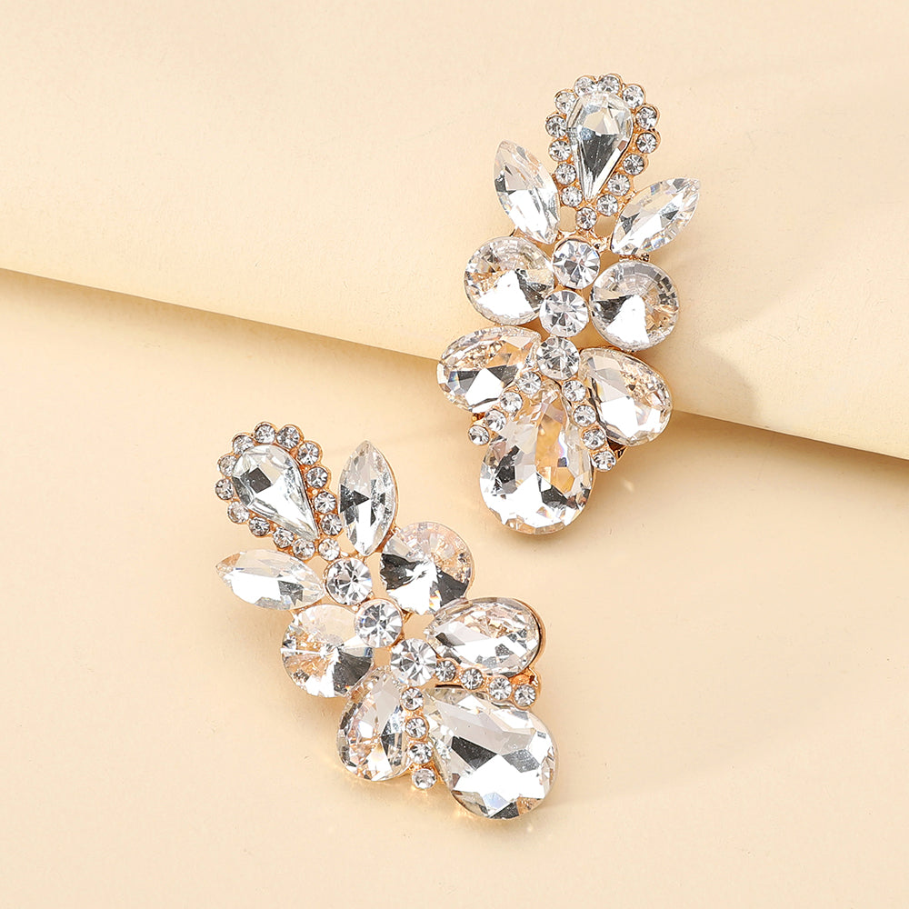 1 Pair Elegant Retro Luxurious Leaves Plating Hollow Out Inlay Zinc Alloy Glass Drop Earrings