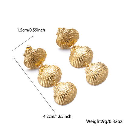 1 Pair Simple Style Shell Plating Stainless Steel 18k Gold Plated Drop Earrings