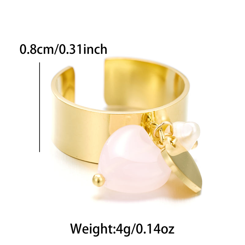 Sweet Artistic Round Stainless Steel Plating Inlay Freshwater Pearl 18k Gold Plated Open Rings