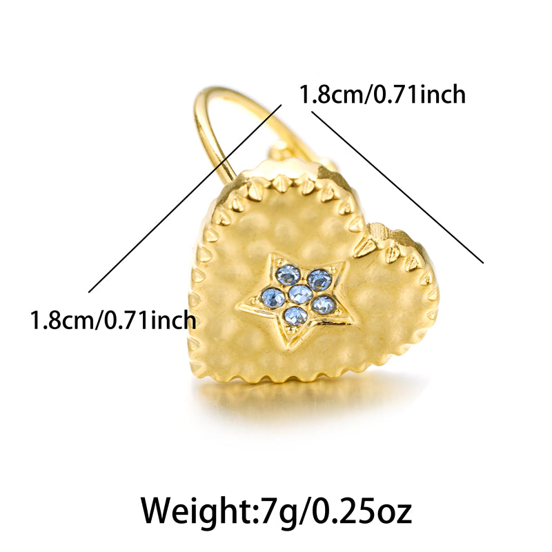 Vintage Style Shiny Star Heart Shape Flower Stainless Steel Plating Inlay Rhinestones 18k Gold Plated Open Rings