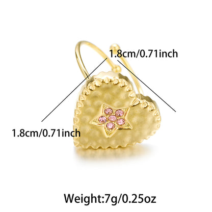 Vintage Style Shiny Star Heart Shape Flower Stainless Steel Plating Inlay Rhinestones 18k Gold Plated Open Rings