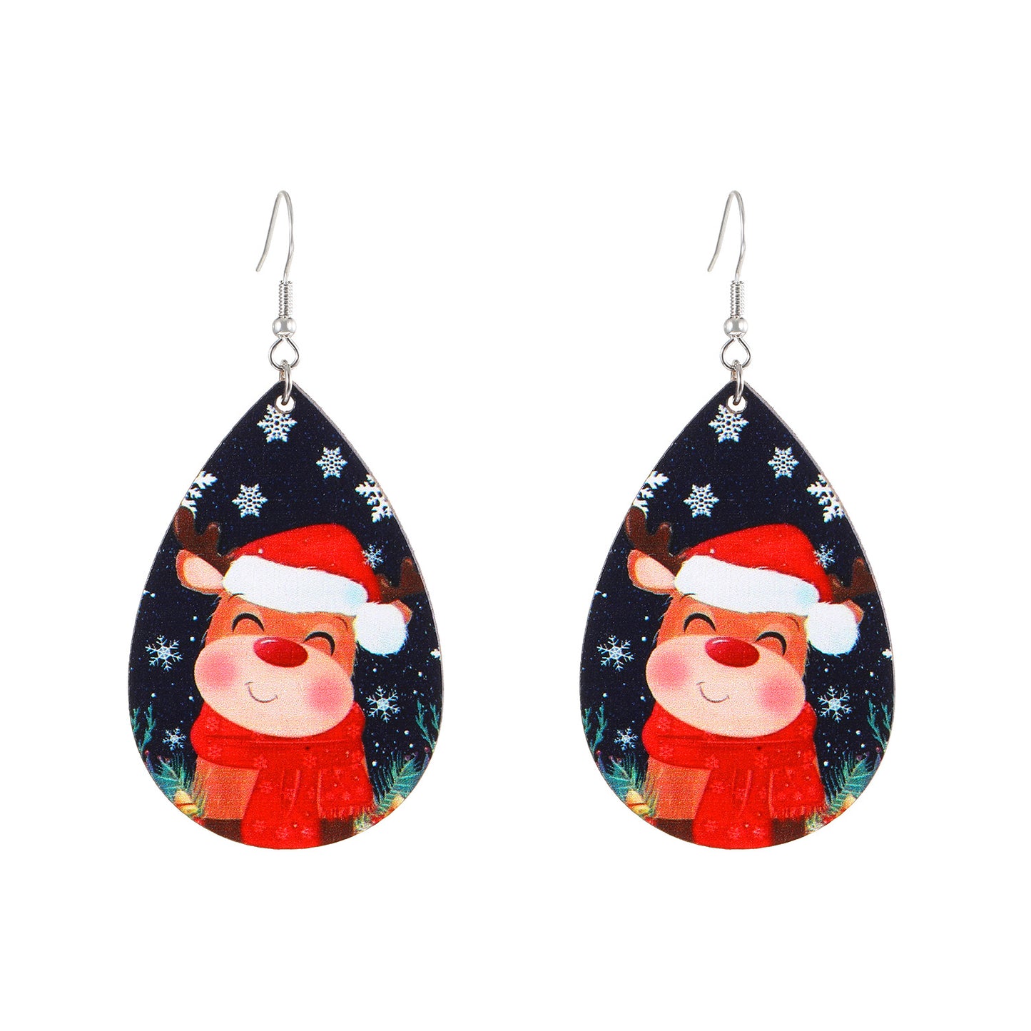 1 Pair Cute Christmas Hat Candy Snowman Wood Ear Hook