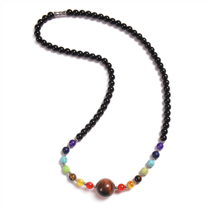 Classic Style Round Malachite Tiger Eye Obsidian Beaded Necklace