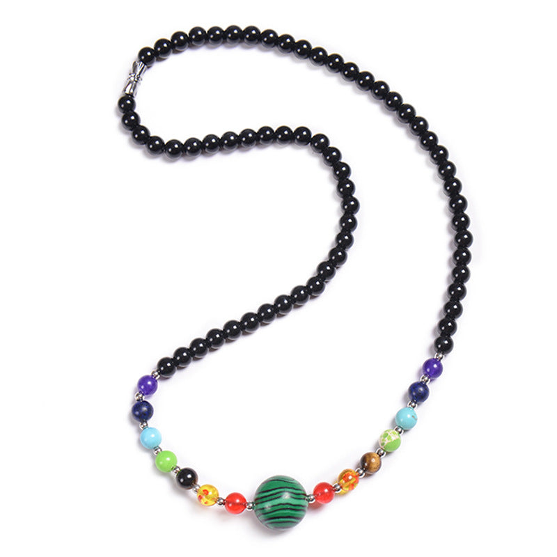 Classic Style Round Malachite Tiger Eye Obsidian Beaded Necklace