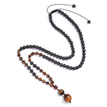 Casual Solid Color Malachite Tiger Eye Obsidian Beaded Long Necklace