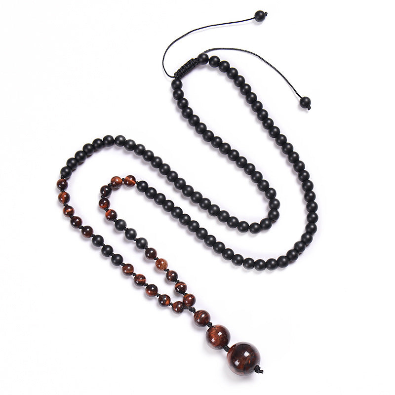 Casual Solid Color Malachite Tiger Eye Obsidian Beaded Long Necklace