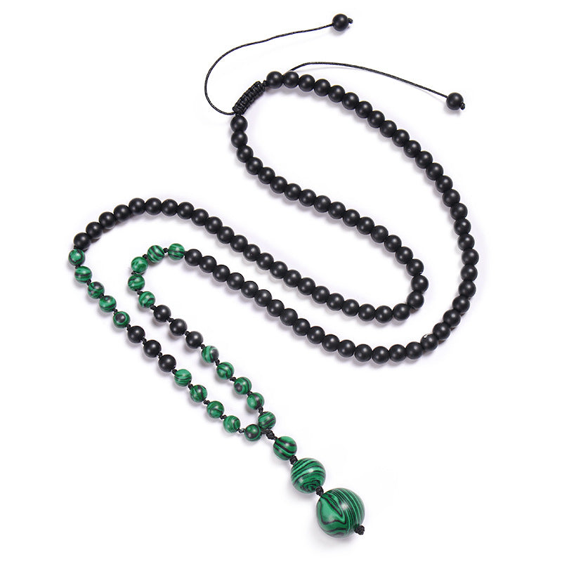 Casual Solid Color Malachite Tiger Eye Obsidian Beaded Long Necklace