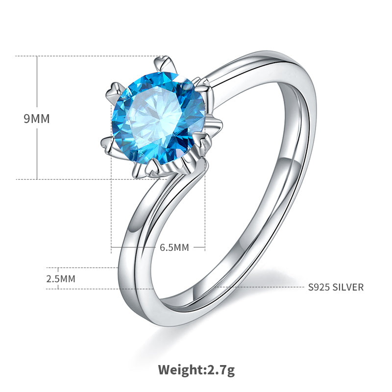 Elegant Simple Style Round Sterling Silver Gra Plating Inlay Moissanite Rhodium Plated Silver Plated Rings