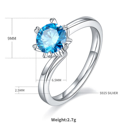 Elegant Simple Style Round Sterling Silver Gra Plating Inlay Moissanite Rhodium Plated Silver Plated Rings