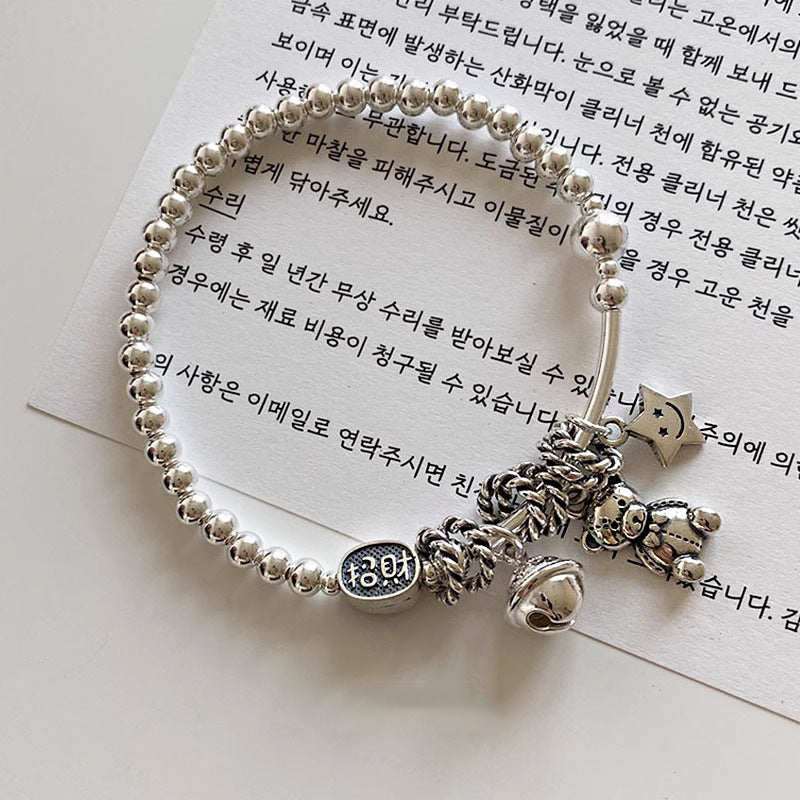 Cute Vintage Style Star Bear Bell Sterling Silver Bracelets