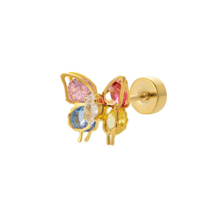 1 Piece Ig Style Cool Style Butterfly Plating Inlay Titanium Alloy Zircon 18k Gold Plated Ear Studs