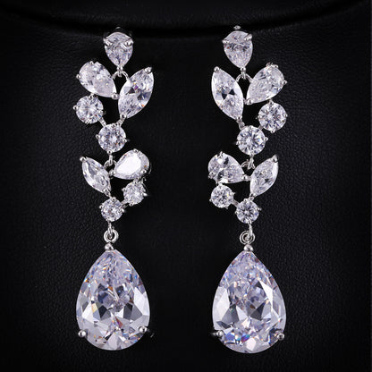 1 Pair Elegant Water Droplets Snowflake Plating Inlay Copper Zircon Rhodium Plated Drop Earrings