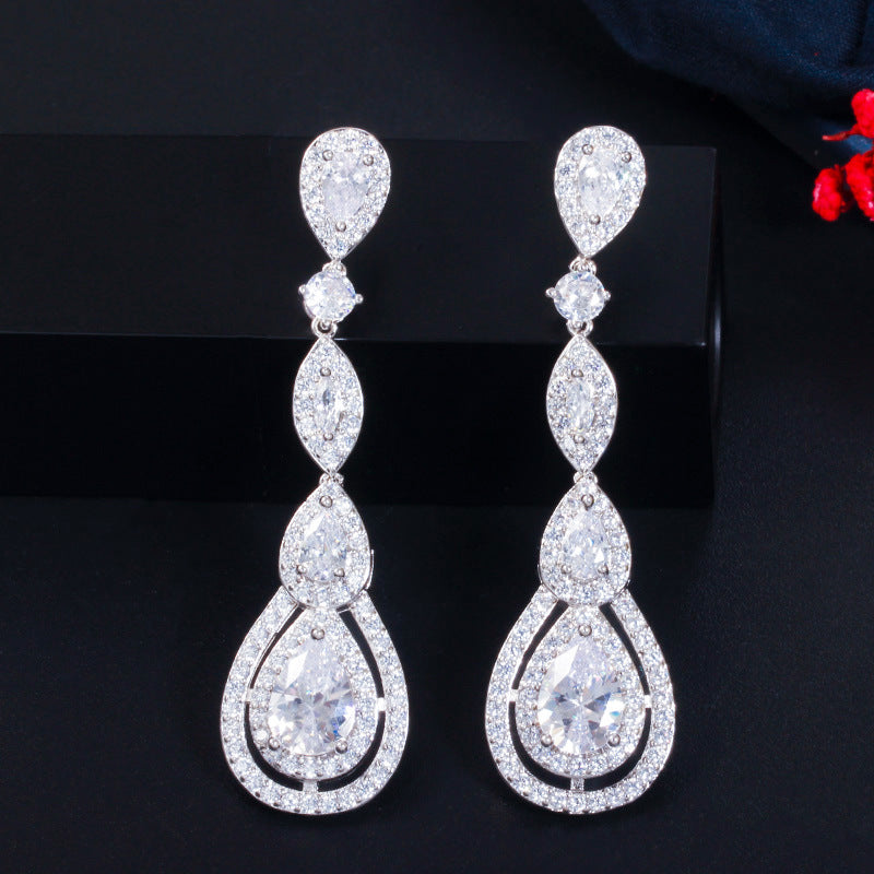 1 Pair Elegant Water Droplets Plating Inlay Copper Zircon White Gold Plated Rhodium Plated Drop Earrings