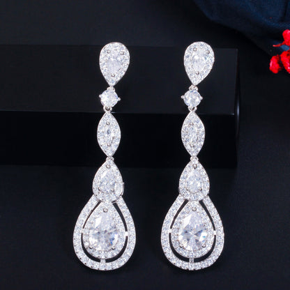 1 Pair Elegant Water Droplets Plating Inlay Copper Zircon White Gold Plated Rhodium Plated Drop Earrings