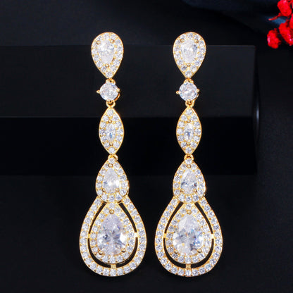 1 Pair Elegant Water Droplets Plating Inlay Copper Zircon White Gold Plated Rhodium Plated Drop Earrings