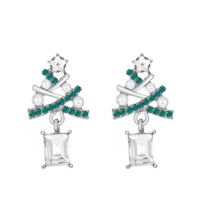 1 Pair Cute Christmas Tree Alloy Ear Studs