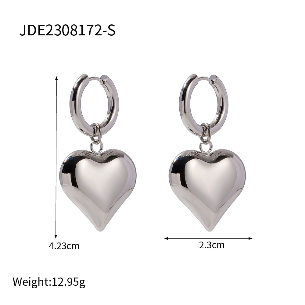 1 Pair Simple Style Heart Shape Plating Stainless Steel 18k Gold Plated Drop Earrings