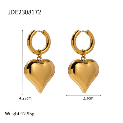 1 Pair Simple Style Heart Shape Plating Stainless Steel 18k Gold Plated Drop Earrings