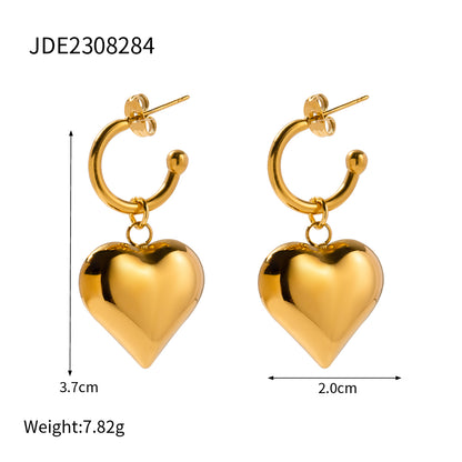 1 Pair Ig Style Simple Style Heart Shape Plating Stainless Steel 18k Gold Plated Drop Earrings