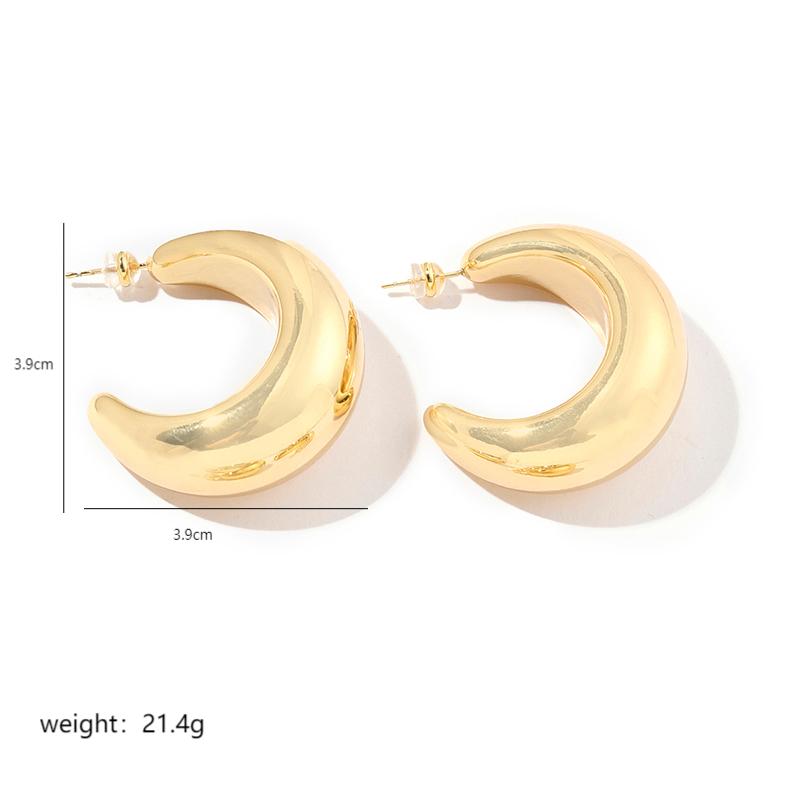 1 Pair Shiny C Shape Polishing Plating Copper 18k Gold Plated Earrings