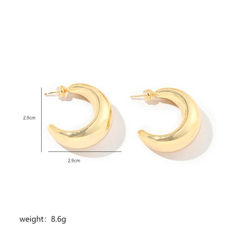 1 Pair Shiny C Shape Polishing Plating Copper 18k Gold Plated Earrings